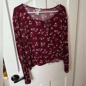 Maroon blouse with pretty flowers